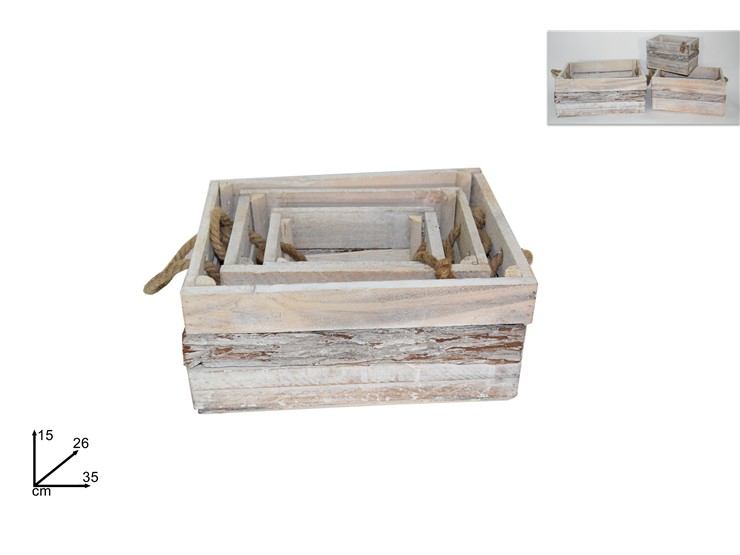 CASSETTE LEGNO RETTANG.BIANC.3MIS.18-100 - Confezionamento > Cestini Box Scatole > Cestini - Ingrosso B2B Magazzini Scatigna