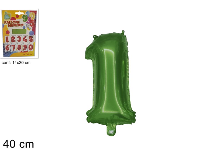 PALLONE ELIO VERDE N.1  16"  (Cm.40) - Party > Palloncini > Palloncini Elio Numeri - Ingrosso B2B Magazzini Scatigna