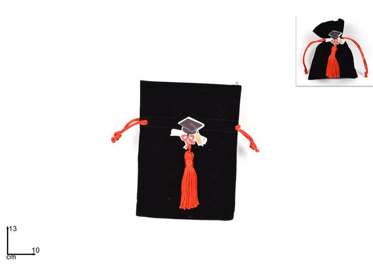SACCHETTO VELL.LAUREA NERO 1310 18495B - Eventi > Laurea > Portaconfetti - Ingrosso B2B Magazzini Scatigna