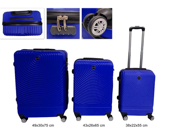 TRIS VALIGIE ABS ROYAL BLU' Art.8149-RB - Everyday > Valigie Borse > Valigie Rigide - Ingrosso B2B Magazzini Scatigna