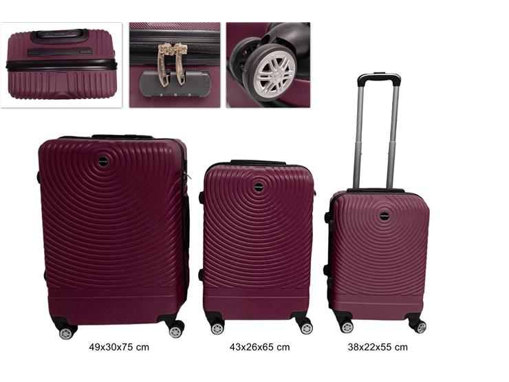 TRIS VALIGIE ABS BORDEAUX Art.8149/BD - Everyday > Valigie Borse > Valigie Rigide - Ingrosso B2B Magazzini Scatigna