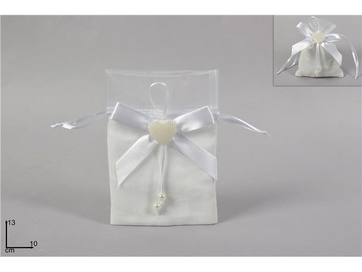 SACCHETTO C/CUORE PERLA FIOC.BIAN.D20342 - Eventi > Matrimonio > Portaconfetti - Ingrosso B2B Magazzini Scatigna