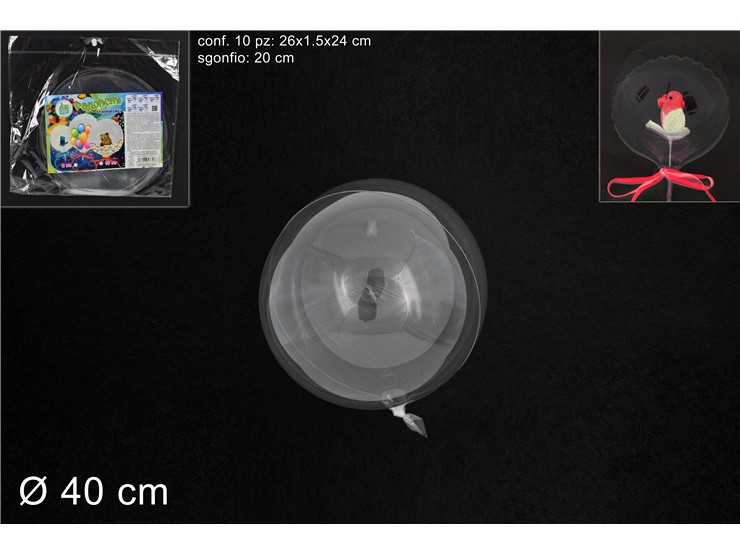 PALLONCINI TRASPARENTI Cm.40 Pz.10 QC-20 - Party > Palloncini > Bobo Balloon - Ingrosso B2B Magazzini Scatigna