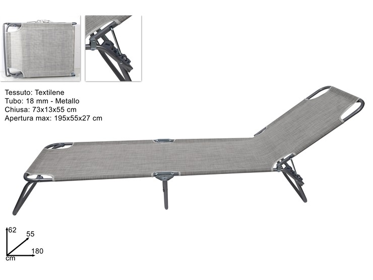 LETTINO TEXTILE TUBO mm18 GRIGIO W0012T - Summer > Arredo E Attrezzature Da Esterno > Sdraio Lettini - Ingrosso B2B Magazzini Scatigna