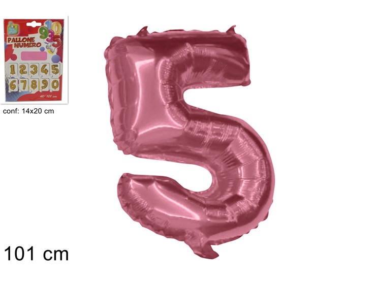 PALLONE ELIO ROSA N5  40 (Cm.101) - Giocattoli > Palloncini > Elio Zznumeri - Ingrosso B2B Magazzini Scatigna