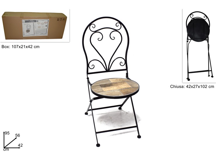 SEDIA FER.BAT.C/SEDIL.MAR.LEGNO HC85565 - Summer > Arredo E Attrezzature Da Esterno > Set Da Esterno - Ingrosso B2B Magazzini Scatigna