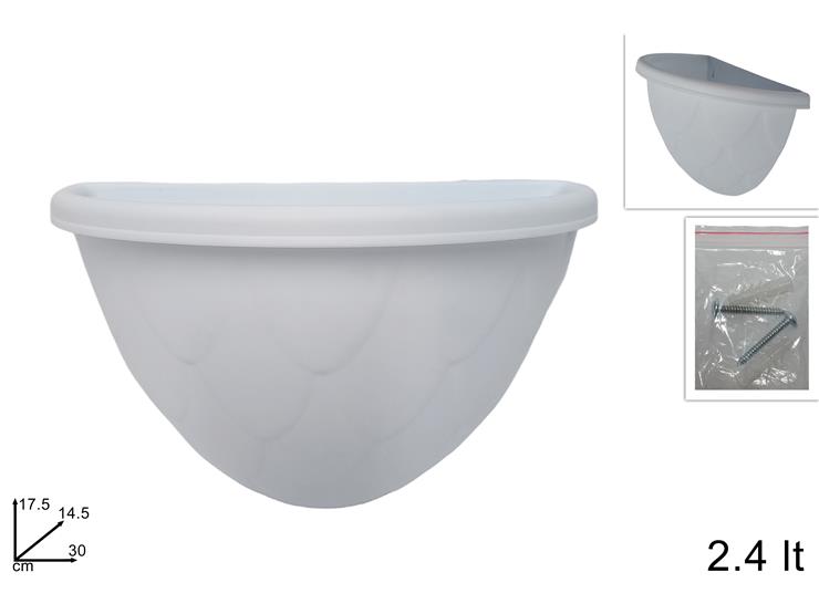 VASO PIANTA PARETE BIANCO Cm.30 DD02(47) - Giardino E Giardinaggio > Vasi > Vasi A Muro Plastica - Ingrosso B2B Magazzini Scatigna