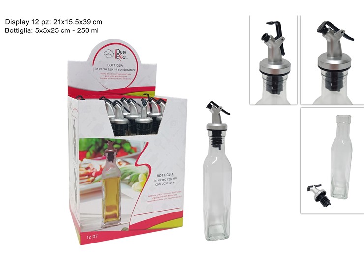 BOTTIGLIA VETRO C/DOSATORE Ml.250 9904-8 - Everyday > Cucina > Condimenti E Dosatori - Ingrosso B2B Magazzini Scatigna