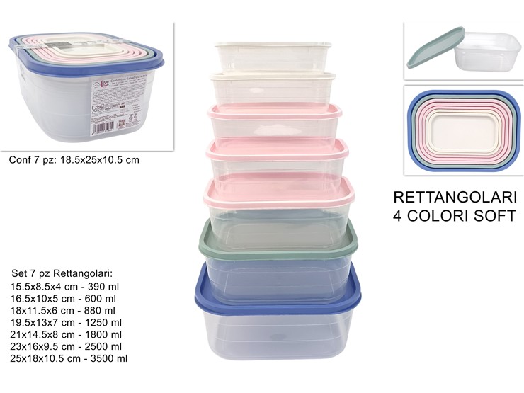 CONTENIT.PLAST.RETT.SET Pz7 4COL.7PCSSOF - Everyday > Cucina > Contenitori E Conservazione - Ingrosso B2B Magazzini Scatigna