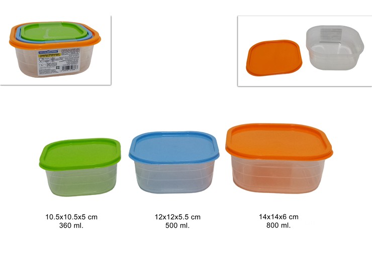 CONTENIT.PLAST.TRASP.SET Pz3 3COL.001392 - Everyday > Cucina > Contenitori E Conservazione - Ingrosso B2B Magazzini Scatigna