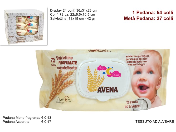 SALVIETTINE DETERG.AVENA Pz72 1520/OAT - Everyday > Cura Personale > Igiene E Detersione - Ingrosso B2B Magazzini Scatigna