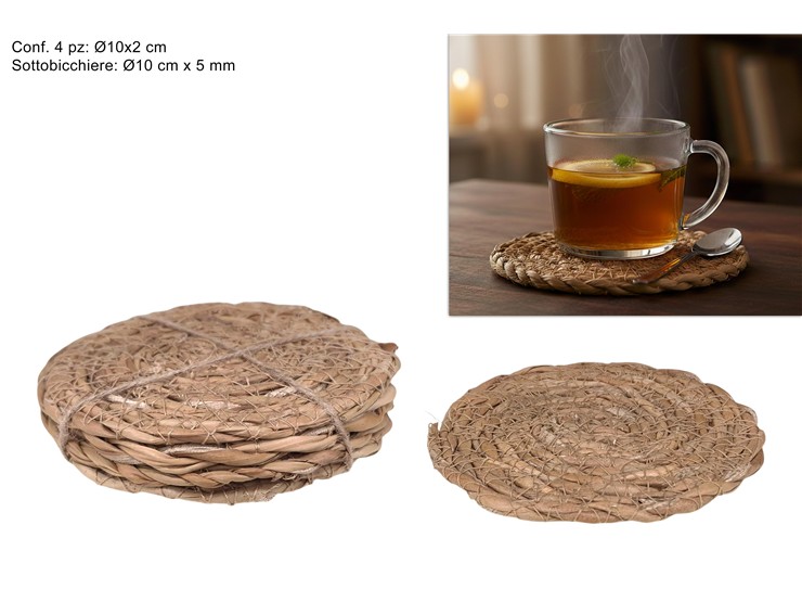 SOTTOBICCHIERI VIMINI Cm.10 SET Pz4 6567 - Everyday > Tavola > Sotto Pentola Decorati - Ingrosso B2B Magazzini Scatigna