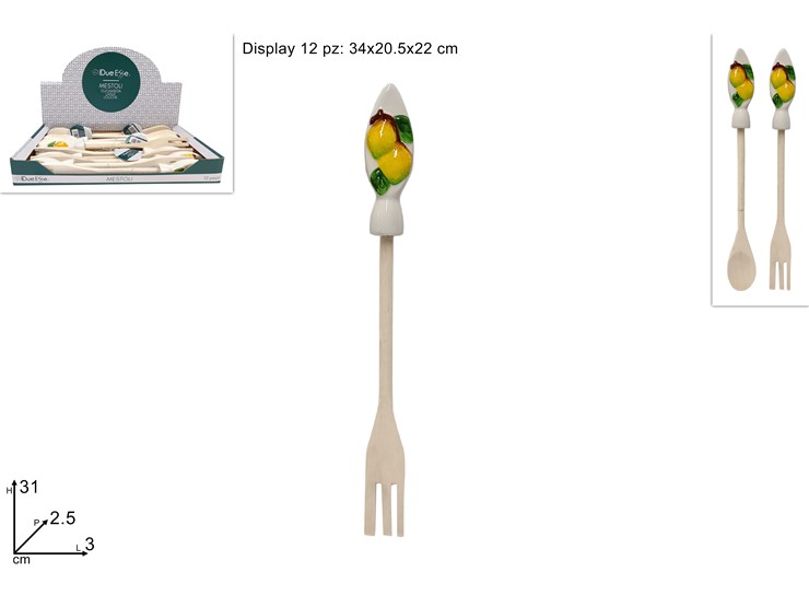 MESTOLO LEGNO CON LIMONI 2ASS.QS1422 - Everyday > Cucina > Utensili Da Cucina - Ingrosso B2B Magazzini Scatigna