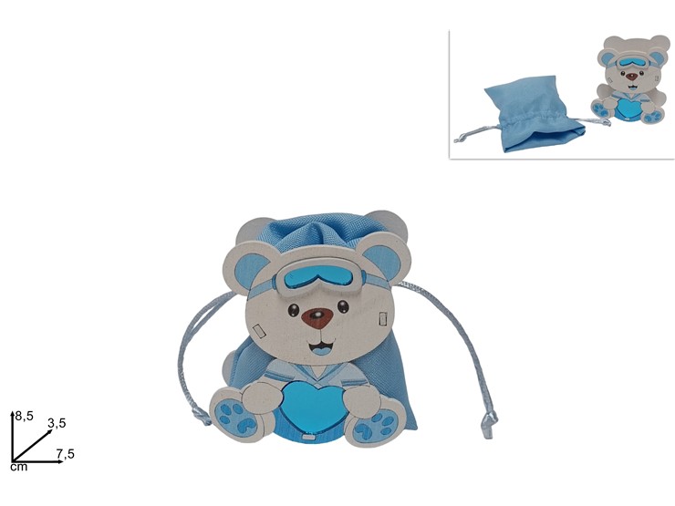 RICOR.NASC.BIMBO ORSET.C/CUORE BMS23039 - Eventi > Nascite > Portaconfetti - Ingrosso B2B Magazzini Scatigna