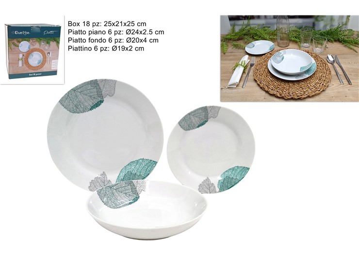 SERV.PIATTI TONDI PORC.FOGLIE Pz.18 DR04 - Everyday > Tavola > Servizio Piatti Ceramica - Ingrosso B2B Magazzini Scatigna