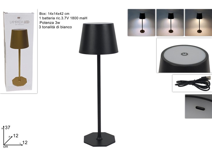 LAMPADA TAVOLO LED RICARIC.TOUCH NERA - Everyday > Complementi Arredo > Illuminazione - Ingrosso B2B Magazzini Scatigna