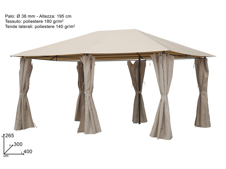 GAZEBO C/TENDE LAT.TESS.ECRU' 34 3245-P - Summer > Arredo E Attrezzature Da Esterno > Gazebo - Ingrosso B2B Magazzini Scatigna
