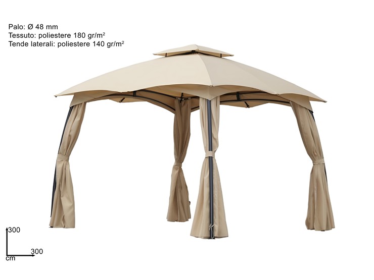 GAZEBO 33 DOPP.TETTO C/TENDE LAT.TES.EC - Summer > Arredo E Attrezzature Da Esterno > Gazebo - Ingrosso B2B Magazzini Scatigna