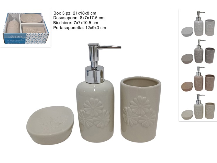 SET BAGNO CERAM.C/FIORI Pz.3 4COL.23500 - Everyday > Bagno > Organizzazione Bagno - Ingrosso B2B Magazzini Scatigna