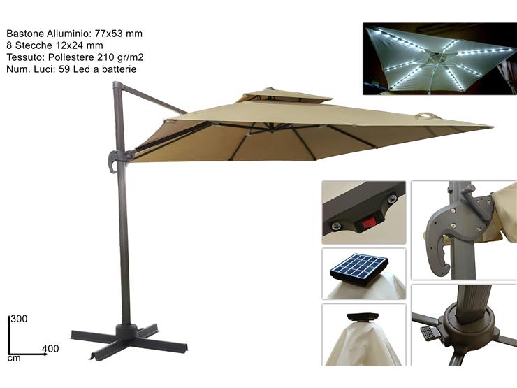 OMBRELL.BRACC.Mt.34 C/MAN.59LED BEIGE S - Summer > Arredo E Attrezzature Da Esterno > Ombrelloni Braccio - Ingrosso B2B Magazzini Scatigna