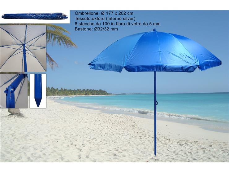 OMBRELLONE 100/8 32/32 COLOR.INT.SIL.BLU - Summer > Spiaggia Campeggio > Spiaggia - Ingrosso B2B Magazzini Scatigna