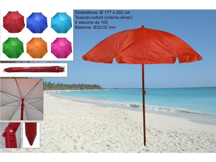 OMBRELLONE 100/8 32/32 COLOR.INT.SILVER - Summer > Spiaggia Campeggio > Spiaggia - Ingrosso B2B Magazzini Scatigna
