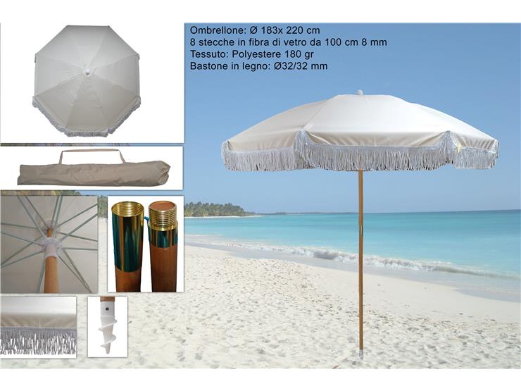 OMBREL.C/FRANGE BEIGE 32/32 FIBRA VET.M8 - Summer > Tempo Libero E Giochi > Spiaggia Campeggio - Ingrosso B2B Magazzini Scatigna