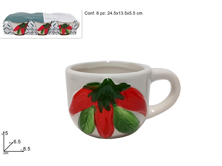 TAZZINE C/PEPERONCINI SET Pz.6 QS290686/ - Everyday > Tavola > Tazze E Bicchieri - Ingrosso B2B Magazzini Scatigna