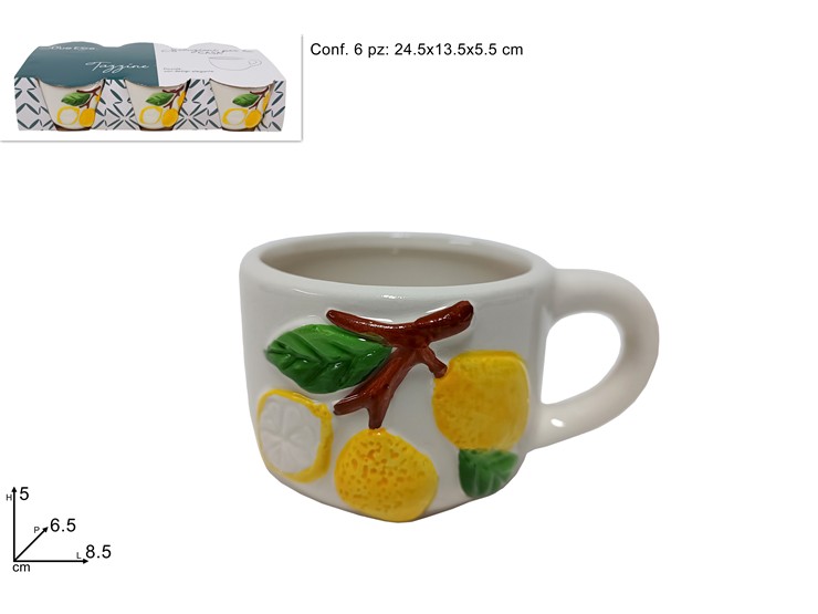 TAZZINE C/LIMONI SET Pz.6 QS29067 - Everyday > Tavola > Tazze E Bicchieri - Ingrosso B2B Magazzini Scatigna