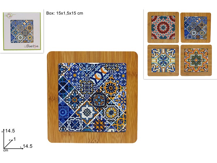 SOTTOPENT.LEGNO C/CERAM.MAIOL.4AS.YX0062 - Everyday > Tavola > Sotto Pentola Decorati - Ingrosso B2B Magazzini Scatigna