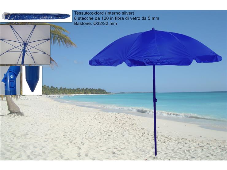 OMBRELLONE INT.SILV.FIB.VET.BLU' 120/8 2 - Summer > Arredo E Attrezzature Da Esterno > Ombrelloni Spiaggia - Ingrosso B2B Magazzini Scatigna