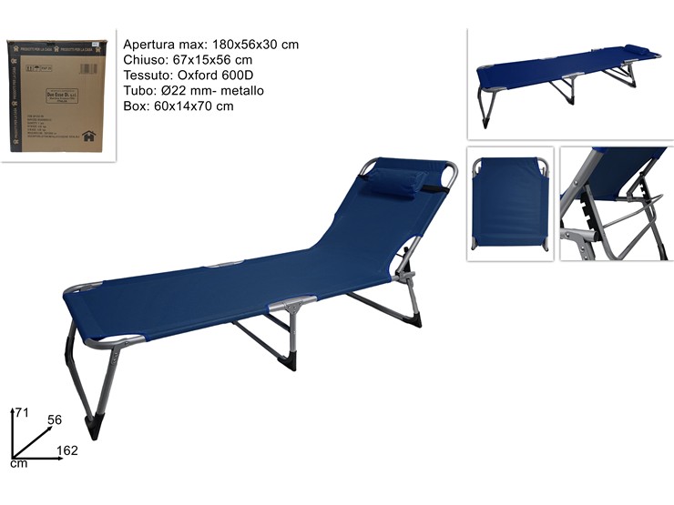LETTINO METAL.C/CUSCINO BLU' 600D QP-CO2 - Summer > Arredo E Attrezzature Da Esterno > Sdraio Lettini - Ingrosso B2B Magazzini Scatigna