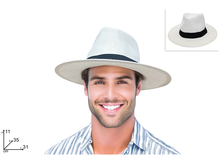 CAPPELLO PANAMA BIANCO FASCIA NERA 30085 - Summer > Borse E Accessori Da Spiaggia > Cappelli - Ingrosso B2B Magazzini Scatigna