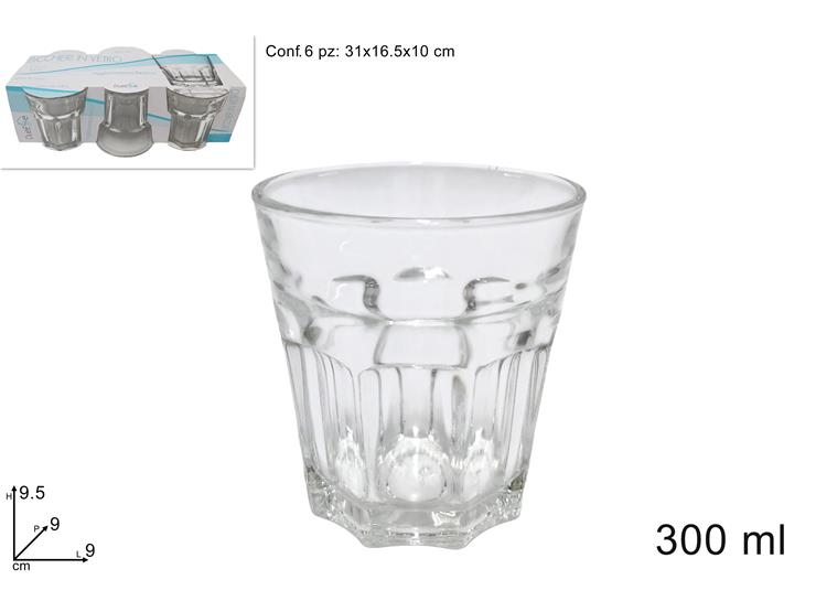 BICCHIERI VETRO SET Pz.6 Ml.300 OLF-0300 - Everyday > Tavola > Tazze E Bicchieri - Ingrosso B2B Magazzini Scatigna