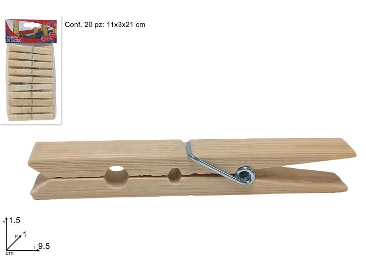 MOLLETTE BAMBOO Pz.20 HW1028 - Pulizia > Bucato E Accessori > Mollette - Ingrosso B2B Magazzini Scatigna
