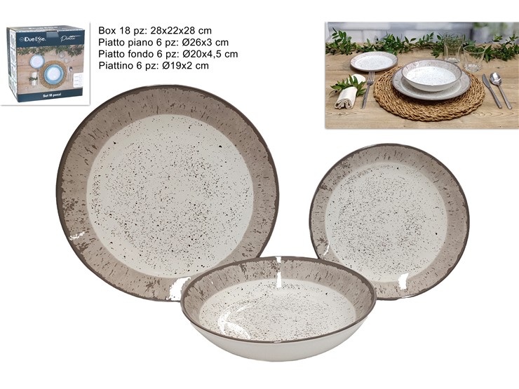 SERVIZ.PIATTI PORC.TORTORA Pz.18 134FP05 - Everyday > Tavola > Servizio Piatti Ceramica - Ingrosso B2B Magazzini Scatigna