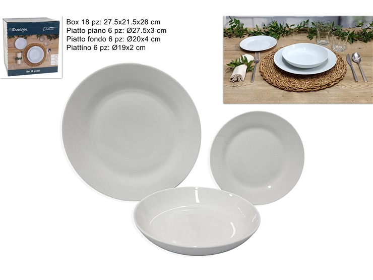 SERVIZ.PIATTI TOND.PORC.BIANCO Pz.18 912 - Everyday > Tavola > Servizio Piatti Ceramica - Ingrosso B2B Magazzini Scatigna