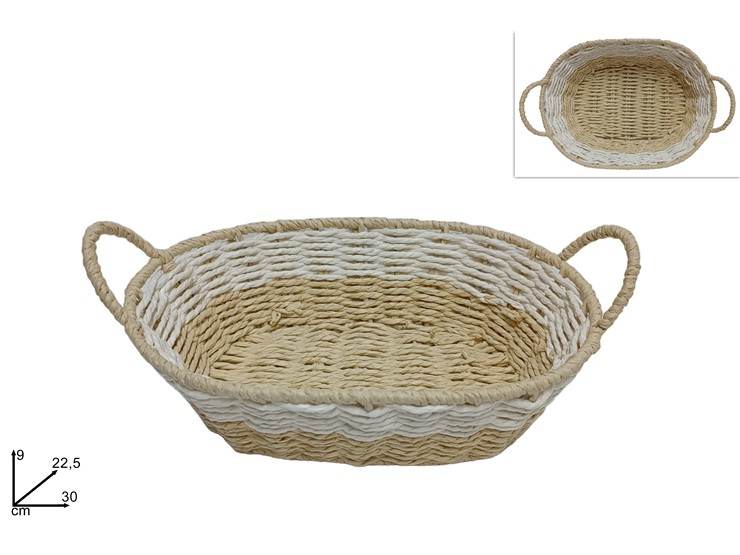 CESTA OVALE BEIGE/BIANCO Cm.30 HY0691C-H - Confezionamento > Ceste Vimini > Grandi - Ingrosso B2B Magazzini Scatigna