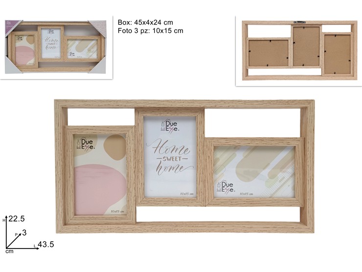 PORTAFOTO 3x(1015) COL.LEGNO NATUR.0403 - Everyday > Complementi Arredo > Cornici - Ingrosso B2B Magazzini Scatigna