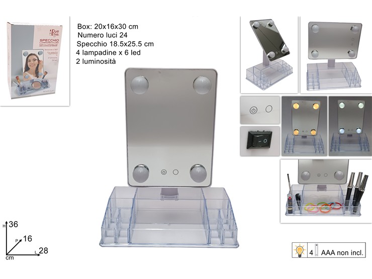 SPECCHIO LUMIN.1825 REGOL.C/PORTATR.36- - Everyday > Bagno > Igiene Personale - Ingrosso B2B Magazzini Scatigna