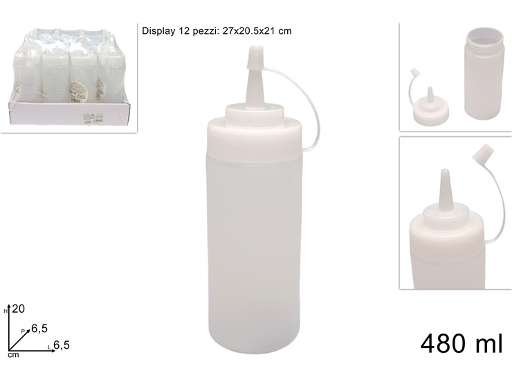 BOTTIGLIA PLAST.C/BECCO DOS.TRASP.Ml.480 - Everyday > Cucina > Condimenti E Dosatori - Ingrosso B2B Magazzini Scatigna