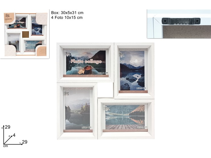 PORTAFOTO 4SPAZI BIANCO Cm.1015 240418- - Everyday > Complementi Arredo > Cornici - Ingrosso B2B Magazzini Scatigna