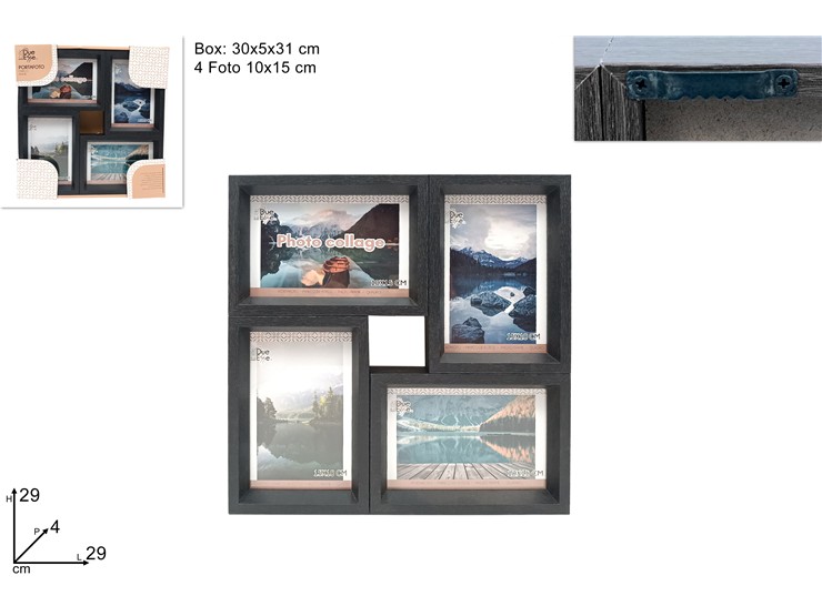 PORTAFOTO 4SPAZI NERO Cm.1015 240418-11 - Everyday > Complementi Arredo > Cornici - Ingrosso B2B Magazzini Scatigna