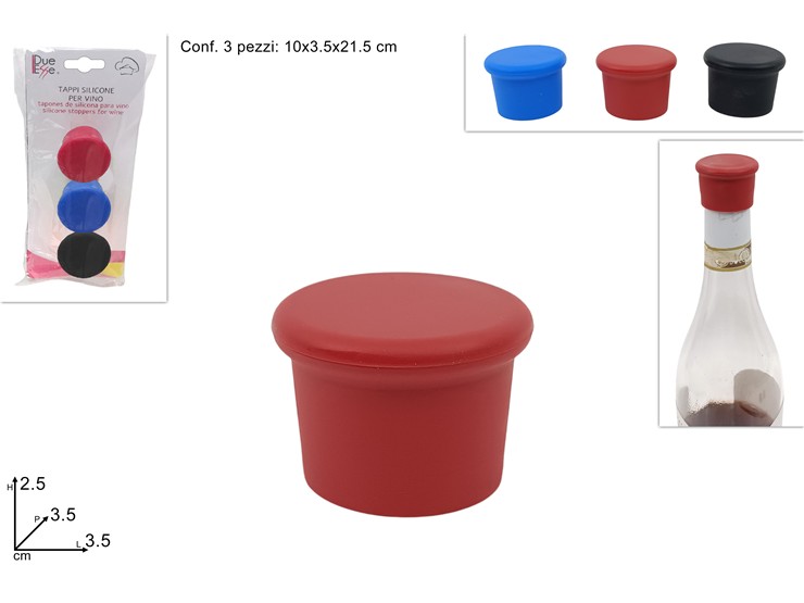 TAPPI IN SILICONE PER VINO Pz.3 2024071 - Everyday > Cucina > Utensili Da Cucina - Ingrosso B2B Magazzini Scatigna