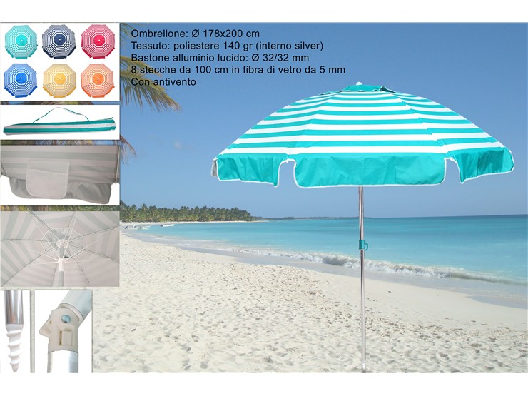 OMBRELLONE ANTIVENTO INT.SILVER FIBRA 10 - Summer > Spiaggia Campeggio > Spiaggia - Ingrosso B2B Magazzini Scatigna