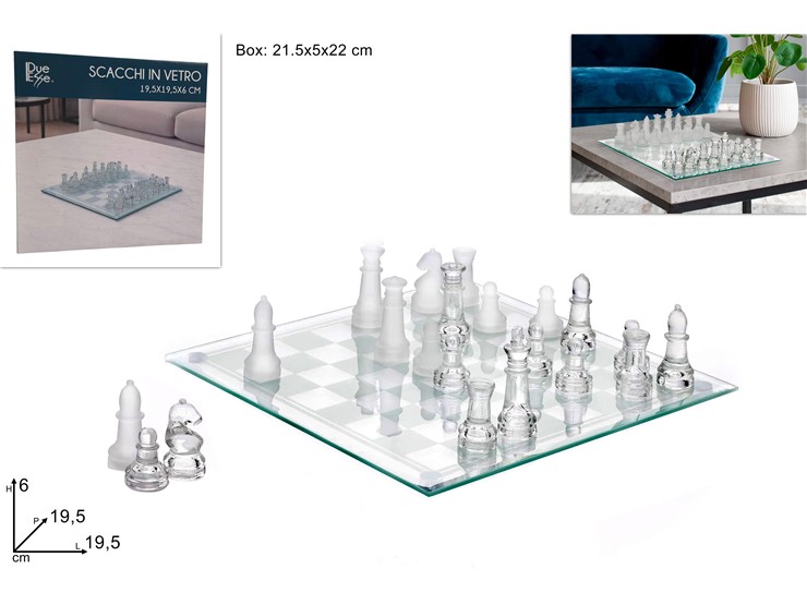 GIOCO SCACCHI IN VETRO LDA01S - Articoli Regalo > Oggetti Regalo > Scacchiere Vetro - Ingrosso B2B Magazzini Scatigna