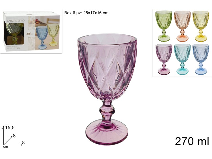 CALICI VETRO COL.FANT.DIAM.Ml270 Pz6 152 - Everyday > Tavola > Tazze E Bicchieri - Ingrosso B2B Magazzini Scatigna