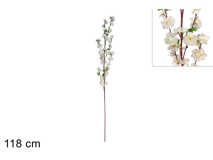 STELO FIORI DI PESCO 5RAMI BIANCO 125WH - Everyday > Fiori Piante > Spilloni Fiori - Ingrosso B2B Magazzini Scatigna