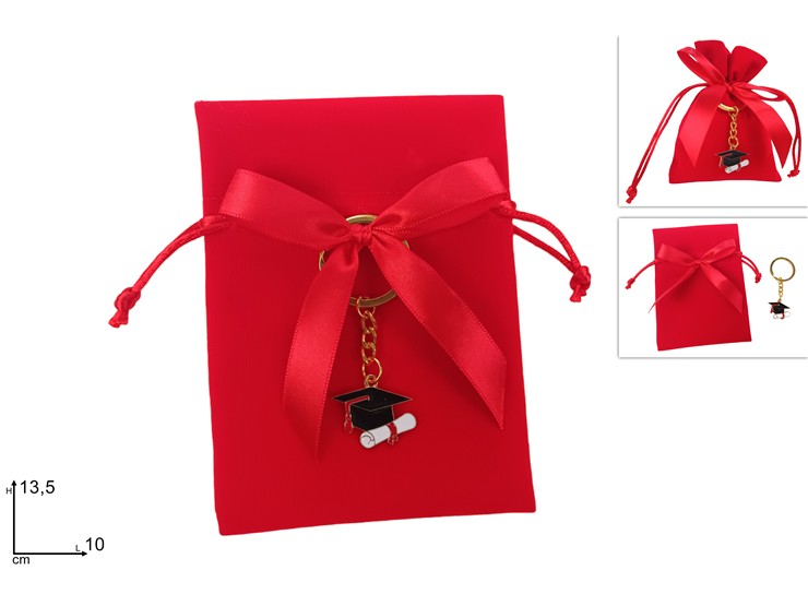 SACCHETTO VELL.ROSSO C/PORT.RIC.LAUR2403 - Eventi > Laurea > Portaconfetti - Ingrosso B2B Magazzini Scatigna
