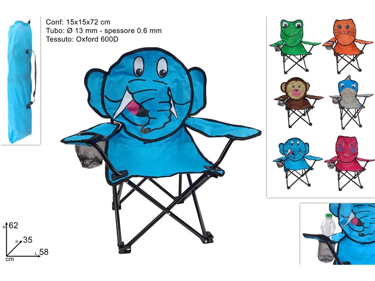 SEDIA BIMBO CAMPING DECOR.ANIMALI AS.106 - Summer > Arredo E Attrezzature Da Esterno > Sdraio Lettini - Ingrosso B2B Magazzini Scatigna